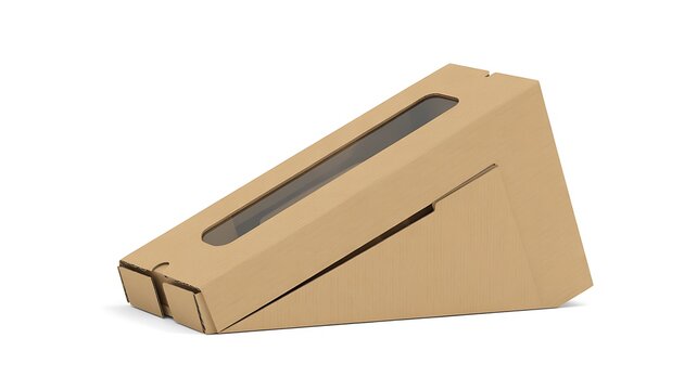 Cardboard sandwich wedge box side view isolated. Takeaway food packaging mockup.