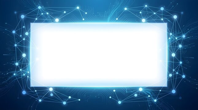Futuristic blue AI technology frame background with data network and copy space