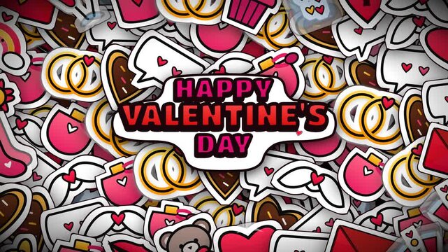 Happy Valentine's Day sticker background with hearts and rings