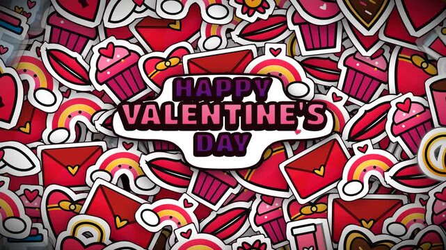 Happy Valentine's Day Greeting with Animated Love Stickers Background