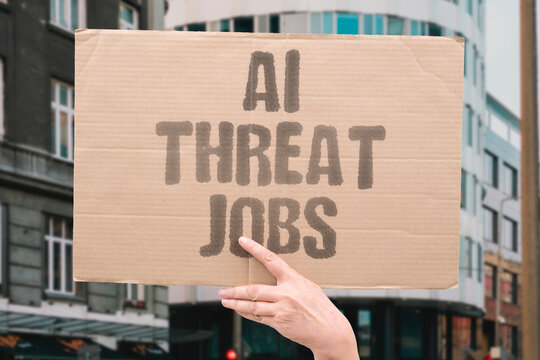 "AI threat jobs" Automation replaces human workers. AI. THREAT. JOB. WORK. RISK.