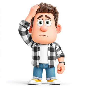 Distressed Cartoon Man in Plaid Shirt
