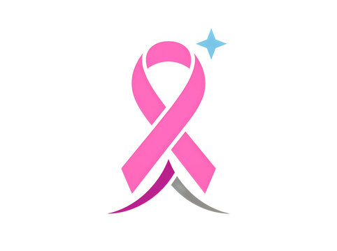 Pink ribbon symbolizing breast cancer awareness with a sparkling star illustration