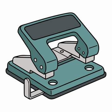 Sturdy teal metal hole puncher office equipment for document organization and paper crafting isolated on white background
