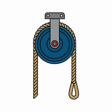 Mechanical Pulley System Icon Featuring a Sturdy Rope and Steel Mount for Industrial Lifting and Physics Education Concepts