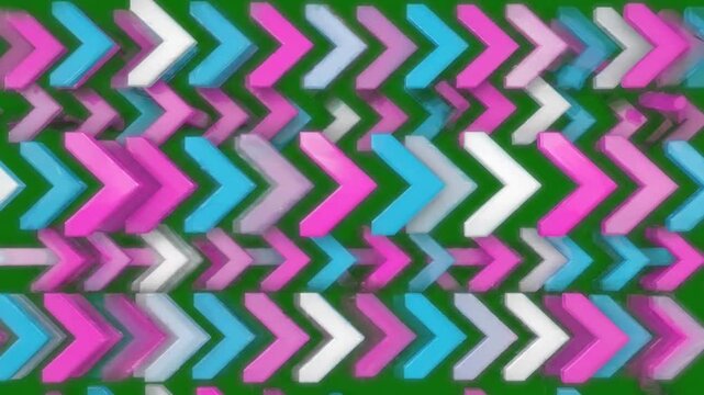 Abstract 3D pattern of colorful chevron blocks on green background