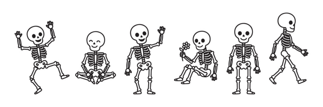 cute funny skeleton flat illustration
