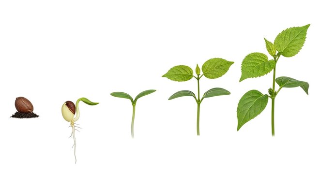 A seedling grows from a seed into a young plant.