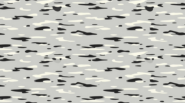 Contemporary abstract pattern featuring irregular splotches in muted greys and beige, creating a versatile seamless camouflage-like texture for modern design projects