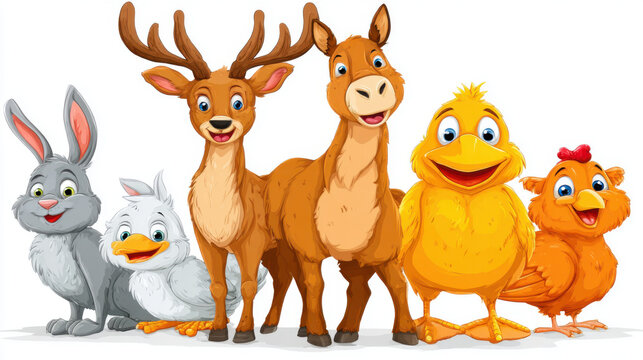Cute farm animals cartoon illustration