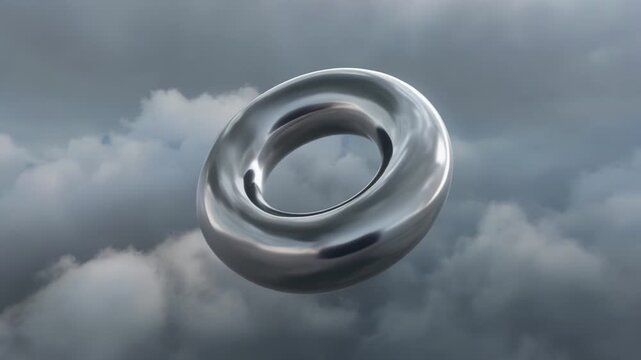 どんよりとした空に浮かぶ鏡面の円環