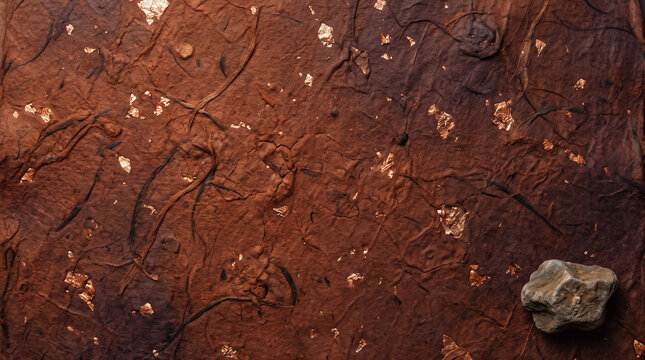 Ancient petroglyph carvings on reddish-brown rock surface with natural texture details