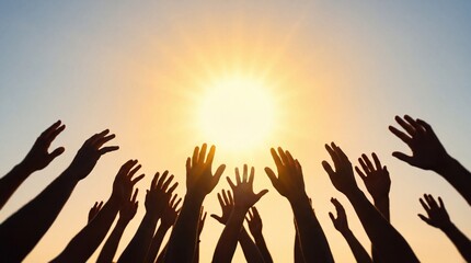 Fototapeta premium Diverse hands reaching for the sun celebrating human rights day
