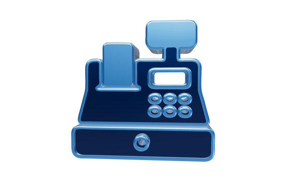 Vintage cash register 3d icon isolated on transparent background for retail and financial commerce