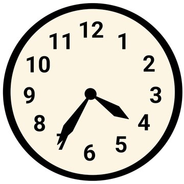 Minimalist round wall clock face showing the time at approximately twenty minutes past three
