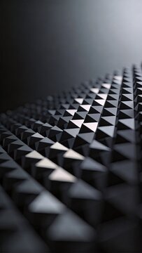 Dark 3D triangular mesh surface, abstract geometric wave texture, modern tech stereoscopic background, digital curved surface design