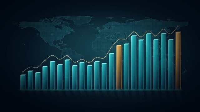 Animation of a bar graph on a world map and a grid