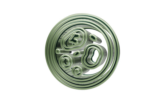 Glossy green abstract circuit chip icon isolated on transparent background for microelectronics and tech