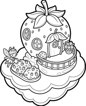 Kids Nutrition and Healthy Eating Worksheet Fairy Watering Strawberry House on Cloud Illustration Isometric Healthy Food Coloring Activity  3D Food Learning Coloring Pages for Preschoolers   