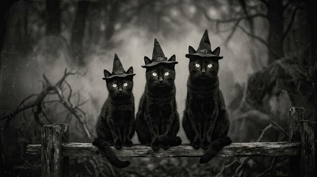 Eerie halloween night reveals three shadowy figures lurking within a dark and mysterious forest creating a spooky atmosphere