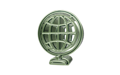 Green globe sphere map 3D icon isolated on transparent background for international travel and geography concept © mrsranuakter
