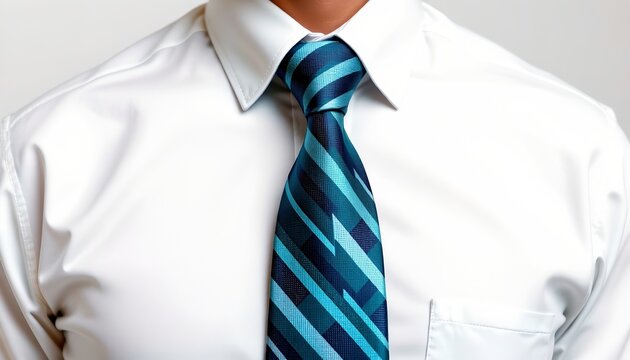 A man dressed in a business shirt and tie, standing against a neutral background