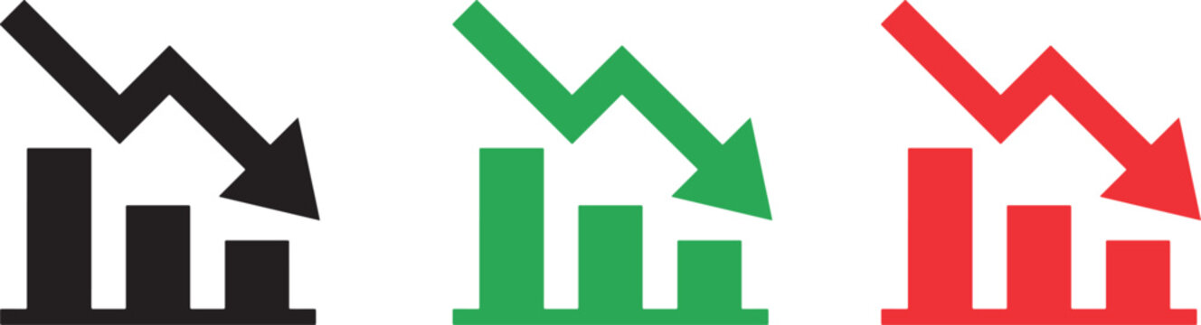 Business Decline Bar Chart With Downward Arrow Financial Loss Analytics Vector Icon