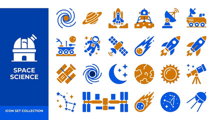 Space science and astronomy flat vector icon set collection © Rais