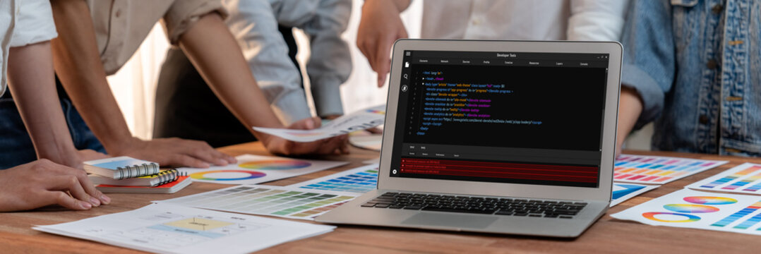 Software development programming on computer screen for brisk application and program coding