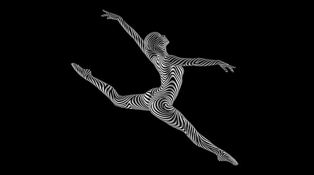 Zebra pattern ballet dancer mid-jump