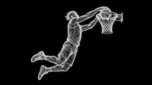 Basketball player dunking in mid-air