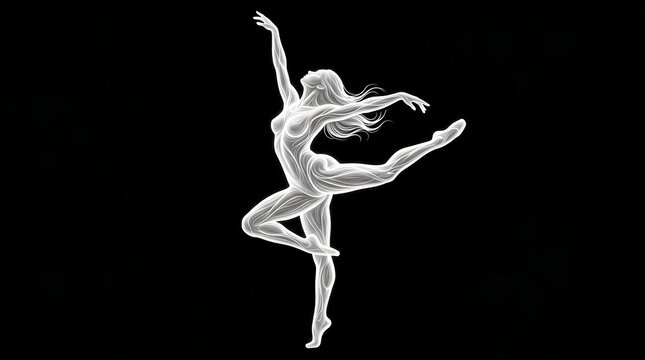 Ballerina in dynamic pose against dark background