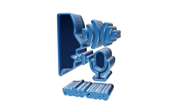 Glossy blue 3D voice recognition audio microphone icon isolated on transparent background illustrating sound waves speech technology and recording