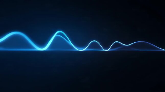 Glowing blue neon frequency waveforms vibrating through digital dark space in this rhythmic motion animation clip