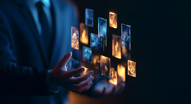 The business professional is employing a digital payment interface in conjunction with 3D rendering