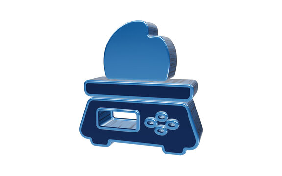 Blue 3D electronic kitchen scale icon isolated on transparent background for culinary apps and recipes