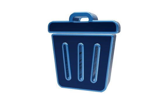 Blue 3D trash can icon isolated on transparent background for web design and user interface graphics