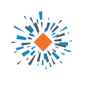 Abstract geometric explosion with orange square