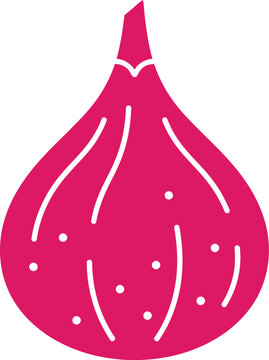 Minimalist pink fig fruit vector icon, stylized purple fig silhouette with white line details, organic food illustration for healthy eating design