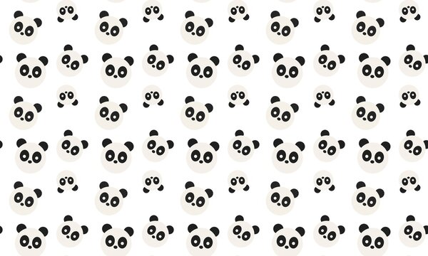 Seamless pattern featuring cute panda bear faces on a white background.