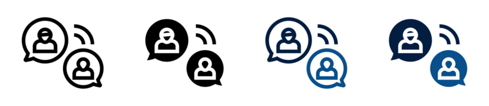  Iconos de conversaci&oacute;n entre usuarios. Burbujas de di&aacute;logo con perfiles de personas. Comunicaci&oacute;n y chat interactivo. Ilustraci&oacute;n vectorial