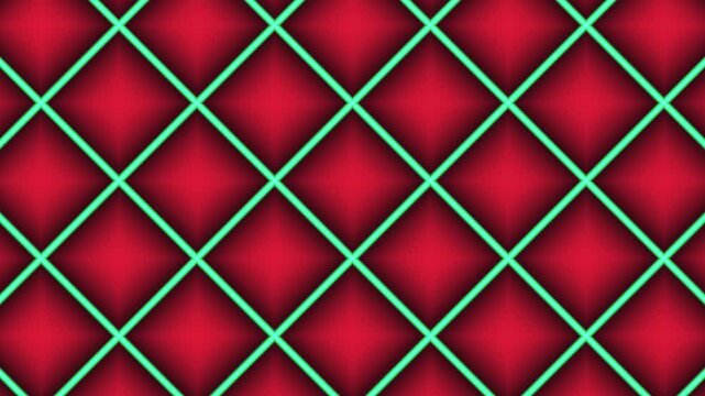 Abstract Geometric Red Diamond Pattern With Glowing Green Neon Grid Lines Seamless Loop
