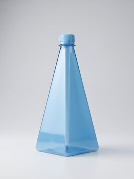 Blue triangular plastic bottle mockup on grey