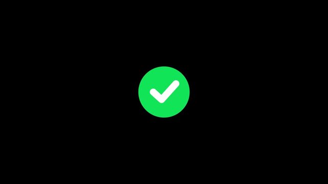 Animated white checkmark inside green circle against black background check icon motion button success check icon motion button success