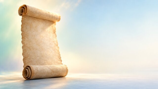 Rolled parchment scroll in pastel haze soft wrap background