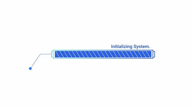 Minimal blue progress bar animation showing a system initialization process with a loading indicator, clean interface design, and transparent alpha channel background.