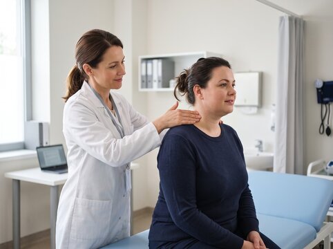 Endocrinologist Examining Patient for Cushing Syndrome and Cortisol Excess in Modern Clinic