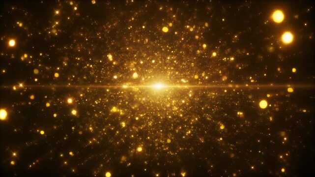 Golden Particles Converging to the Center in Dark Space, Cinematic Full HD Motion Background Loop