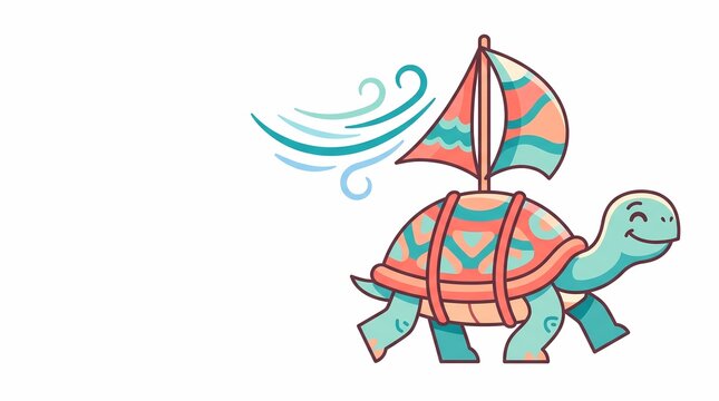 Tortoise sailing with shell sail illustration
