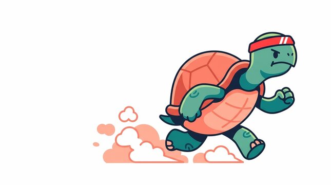 Tortoise sprinting with headband illustration